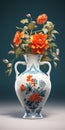 Hyperrealism Ceramic Vase With Floral Pattern - Glitter Enhanced