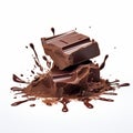 Hyperrealism Photography Of Three Chocolate Bar Pieces On Isolated White Background