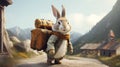 Charming Rabbit In Brown Coat With Backpack - Rtx On Style