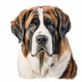 Realistic Charcoal Drawing Of A Saint Bernard On White Background