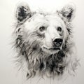 Hyperrealistic Bear Drawing: Dark White And Light Silver Pencil Illustration