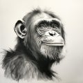 Hyperrealistic Black Drawing Of Adult Chimpanzee: Studio Portrait With Vibrant Use Of Light And Shadow Royalty Free Stock Photo