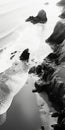 Hyperrealistic Black And White Aerial Photography Of Rocky Beach