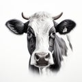 Hyperrealistic Black And White Cow Illustration: Detailed Engraving And Realistic Usage Of Light Royalty Free Stock Photo