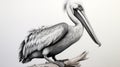 Hyperrealistic Black And White Drawing Of A Pelican