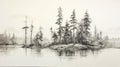 Hyperrealistic Black And White Drawing Vancouver School Lake Landscape