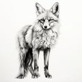 Hyperrealistic Black And White Fox Drawing: Dignified Fauna Portraiture