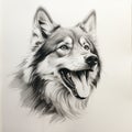 Hyperrealistic Black And White Husky Dog Drawing With Exaggerated Expressions