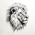 Hyperrealistic Black And White Lion Head Illustration With Strong Emotional Impact Royalty Free Stock Photo