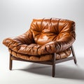 Hyperrealistic Brown Leather Lounge Chair On Wooden Stand