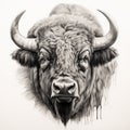 Hyperrealistic Buffalo Bull Drawing: Simplified And Stylized Portraits