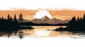 Hyperrealistic Cabincore Illustration Of Lake And Mountains With Birds Royalty Free Stock Photo