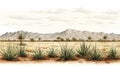 Hyperrealistic Cactus And Mesquite Desert Landscape Illustration For Book