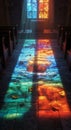 Cascade of Stained Glass Light on Worn Chapel Stone Floor Royalty Free Stock Photo