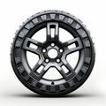 Highly Detailed Realism: Black Off Road Wheel Design On White Background