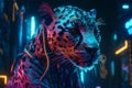 Hyperrealistic Cyberpunk Cheetah in Urban Neon Rococo 3D World