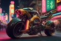 Hyperrealistic Cyberpunk Motorcycle Riding through Neon-Lit Neo-Tokyo, Made with Generative AI