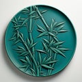 Hyperrealistic 3d Bamboo Pattern Decorated Teal-coated Round Plate