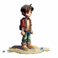 Hyperrealistic 3d Pixel Boy On Beach - Stylized Cartoon Character