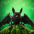 Hyperrealistic 3d Render Of Black And White Bat On Vibrant Green Background