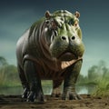 Hyperrealistic 3d Render Of Muscular Black And White Hippopotamus