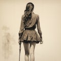 Hyperrealistic Drawing Of Woman In Skirt With Small Black Gun