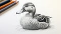 Hyperrealistic Duck Sketch: Detailed Pencil Drawing In Gray And Cyan Royalty Free Stock Photo