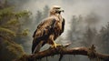 Hyperrealistic Eagle Perched On Branch In Bob Eggleton Style