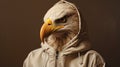 Hyperrealistic Eagle Portrait In White Hoodie - Detailed Character Illustration