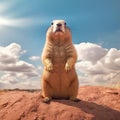 Hyperrealistic Fantasy Ground Squirrel Sitting On Desert With Beautiful Sky