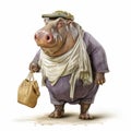 Hyperrealistic Fantasy Hippophat Carrying Bag Of Grain