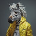 Hyperrealistic Fantasy: Zebra In A Yellow Jacket