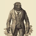 Hyperrealistic Ghoulpunk Illustration: Man In Suit On Leaf