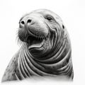 Hyperrealistic Gray Seal Drawing With Swirling Vortexes