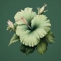 Hyperrealistic Green Hibiscus Illustration With Surrealistic Grace