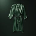 Hyperrealistic Green Silk Robe On Black Background