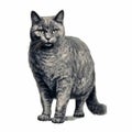 Hyperrealistic Grey Tabby Cat Illustration In Airbrush Art Style Royalty Free Stock Photo