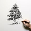 Hyperrealistic Hand Drawing Of A Childbearing Cypress Tree