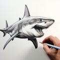 Hyperrealistic Hand-drawn Great White Shark Illustration