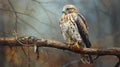 Hyperrealistic Hawk Perched On Pine Tree Branch