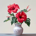 Hyperrealistic Hibiscus: Photorealistic Flower Illustration In Modern Ceramic Vase