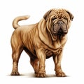 Hyperrealistic Illustration Of Brown Shar Pei Dog On White Background