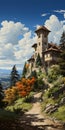 Intensely Detailed Castle Painting In Vray Style