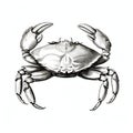 Hyperrealistic Illustration Of A Characterful Crab: Vintage Print Stamp