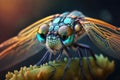 Hyperrealistic Illustration of a Dragonfly-Inspired Insect, Magnified Close-up