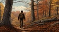 Hyperrealistic Illustration Of Frank Walking In Autumn Forest Trail