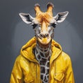 Hyperrealistic Illustration Of A Giraffe In A Jacket