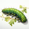 Hyperrealistic Illustration Of Green Caterpillar On Branch Royalty Free Stock Photo