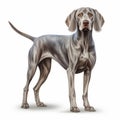 Hyperrealistic Illustration Of Grey Weimaraner On White Background