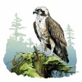 Hyperrealistic Illustration Of An Osprey Perched On A Stump